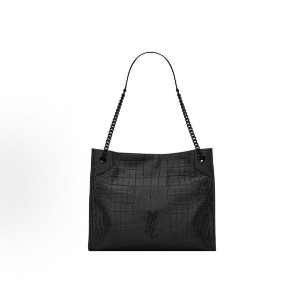 SAINT LAURENT YSL Niki magnetic clasp opening and closing crocodile pattern embossed Tote bag, Tote bag, shopping bag, handbag, shoulder bag, medium size for women, black